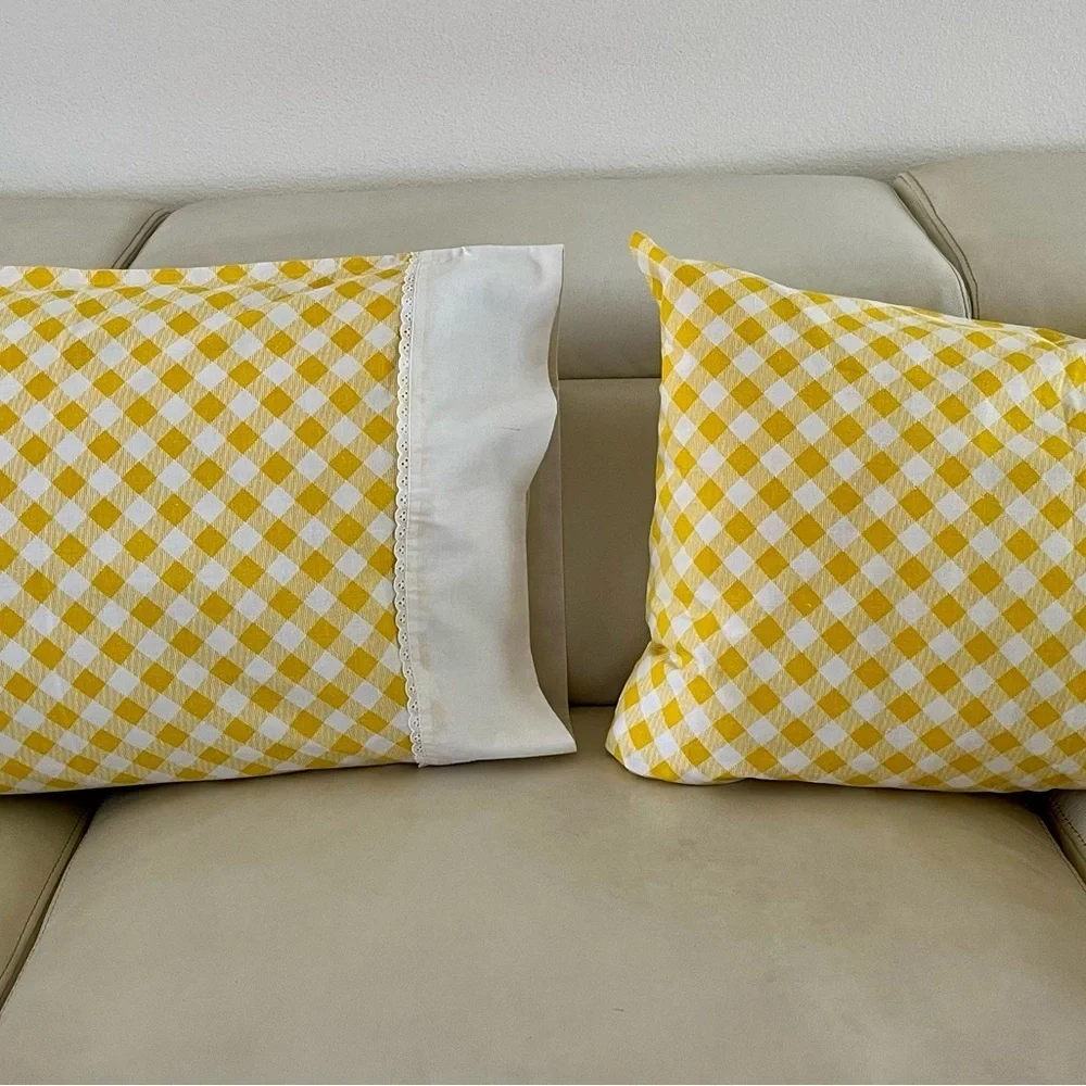 Yellow Checkered Pillowcases 19/28 inches